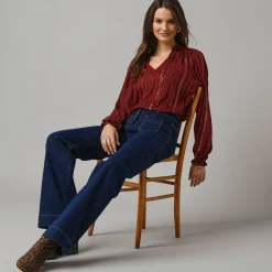 Feestoutfits Dames|Bloes En Tuniek<Lora Zellini Bloes met smokwerk in crepon, glansdraad bordeaux