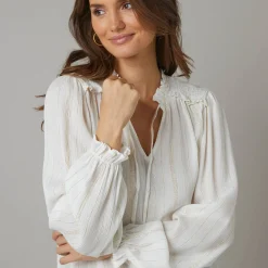 Bloes En Tuniek<Lora Zellini Bloes met smokwerk in crepon, glansdraad ecru