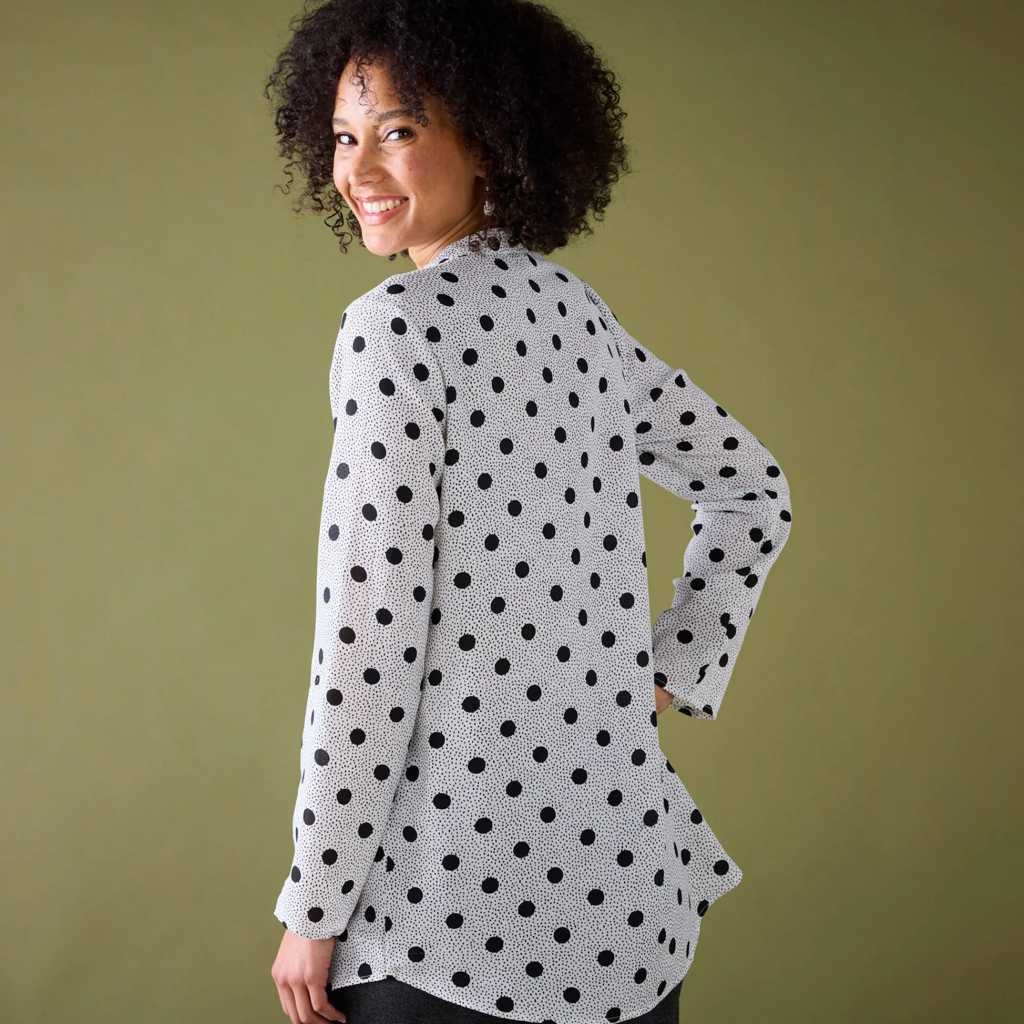 Bloes En Tuniek<Blancheporte Bloes met stippenprint en Tunesische hals, crêpe ecru / zwart