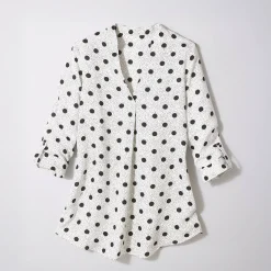 Bloes En Tuniek<Blancheporte Bloes met stippenprint en Tunesische hals, crêpe ecru / zwart