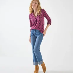 Bloes En Tuniek<Blancheporte Bloes met stippenprint en Tunesische hals, crêpe violine / zwart