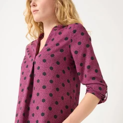 Bloes En Tuniek<Blancheporte Bloes met stippenprint en Tunesische hals, crêpe violine / zwart