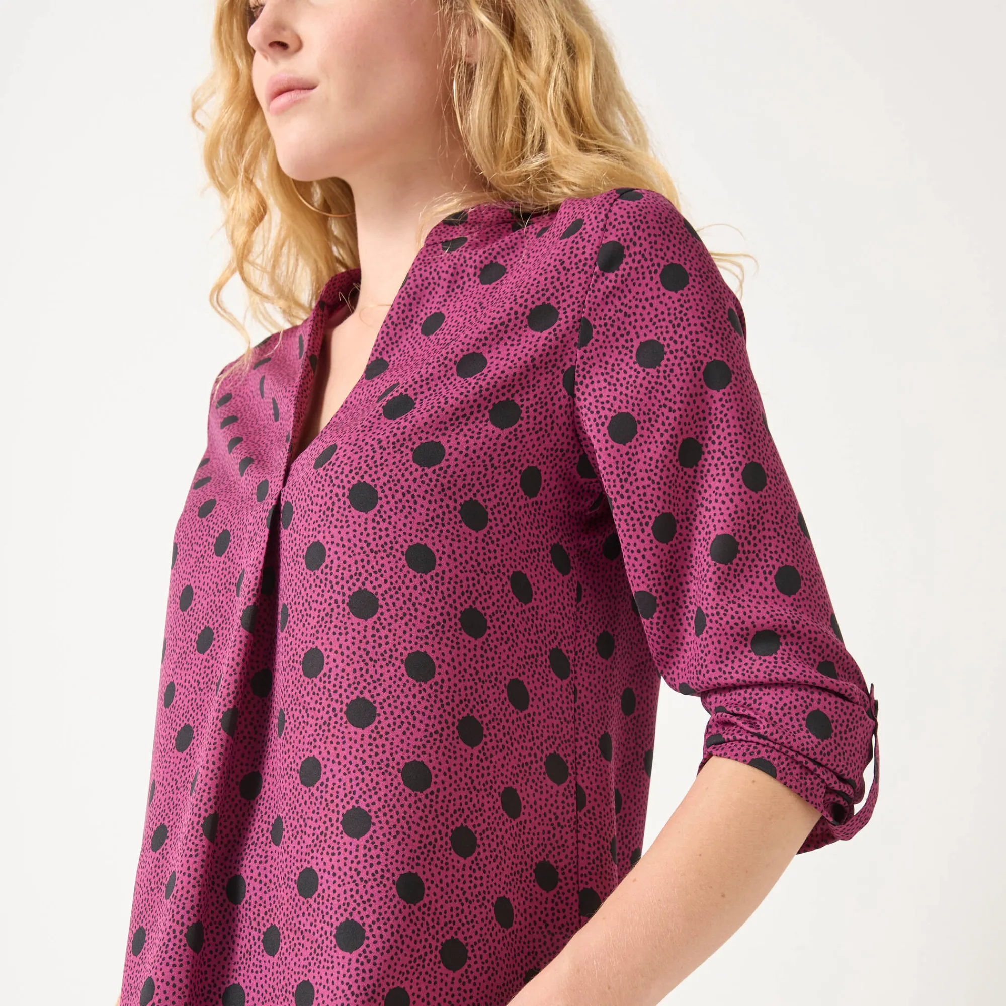 Bloes En Tuniek<Blancheporte Bloes met stippenprint en Tunesische hals, crêpe violine / zwart