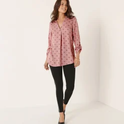 Bloes En Tuniek<Blancheporte Bloes met stippenprint en Tunesische hals, crêpe poederroze / taupe