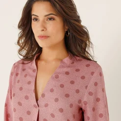 Bloes En Tuniek<Blancheporte Bloes met stippenprint en Tunesische hals, crêpe poederroze / taupe