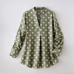 Bloes En Tuniek<Blancheporte Bloes met stippenprint en Tunesische hals, crêpe kaki / wit