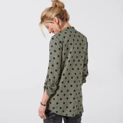 Bloes En Tuniek<Blancheporte Bloes met stippenprint en Tunesische hals, crêpe kaki / zwart