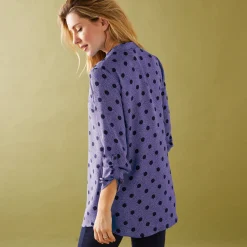 Bloes En Tuniek<Blancheporte Bloes met stippenprint en Tunesische hals, crêpe parma / marine