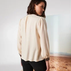 Bloes En Tuniek<Blancheporte Bloes met stroken aan de hals, details met luipaardmotief beige / chocolade