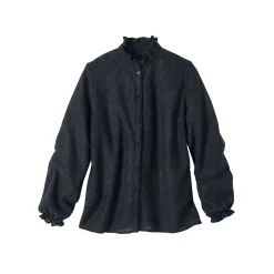 Feestoutfits Dames|Bloes En Tuniek<Blancheporte Bloes met stroken op en opstaande kraag, kant zwart