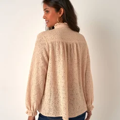Bloes En Tuniek<Blancheporte Bloes met stroken op en opstaande kraag, kant zandkleur