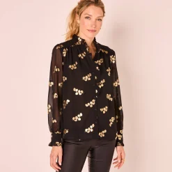 Feestoutfits Dames|Bloes En Tuniek<Blancheporte Bloes met strook, voile met gouden print zwart