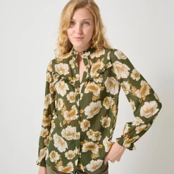 Bloes En Tuniek<Blancheporte Bloes met strookjes en bloemenprint, crepon kaki