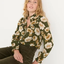 Bloes En Tuniek<Blancheporte Bloes met strookjes en bloemenprint, crepon kaki