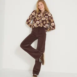 Bloes En Tuniek<Blancheporte Bloes met strookjes en bloemenprint, crepon chocolade