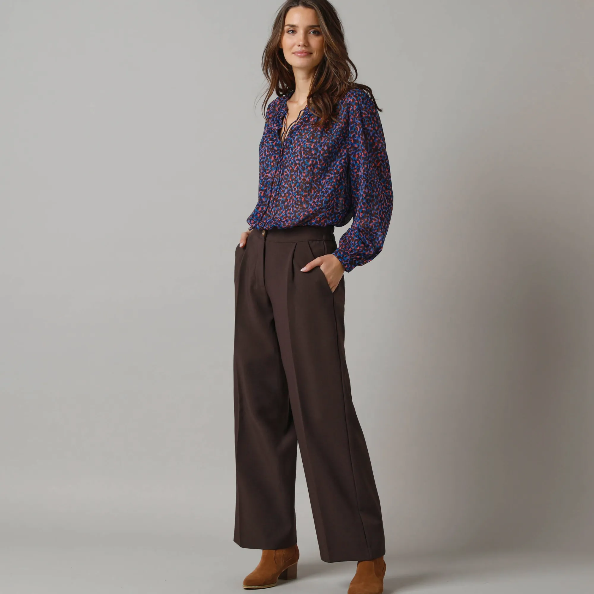 Feestoutfits Dames|Bloes En Tuniek<Lora Zellini Bloes met Tunesische hals en dierenhuidprint, lange mouwen veelkleurig