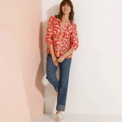 Bloes En Tuniek<Blancheporte Bloes met Tunesische hals en 3/4-mouwen, tweekleurige print terracotta / ecru