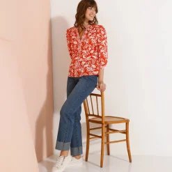 Bloes En Tuniek<Blancheporte Bloes met Tunesische hals en 3/4-mouwen, tweekleurige print terracotta / ecru