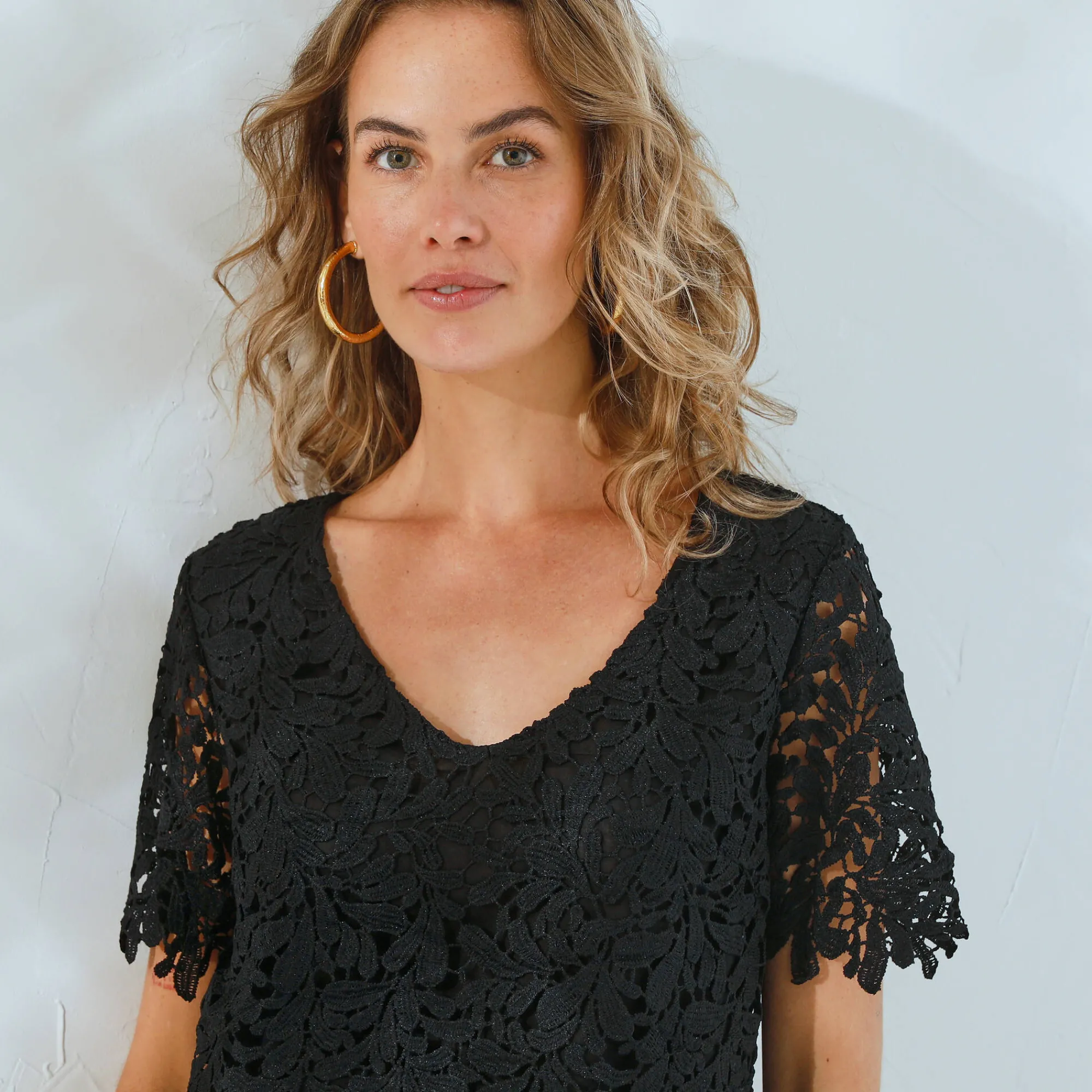 Bloes En Tuniek<Blancheporte Bloes met V-hals, volledig in macramé zwart