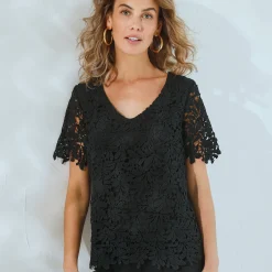 Bloes En Tuniek<Blancheporte Bloes met V-hals, volledig in macramé zwart
