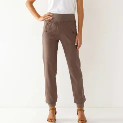 Broek<Blancheporte Bloezende broek met elastische taille, linnen-katoen marron glacé