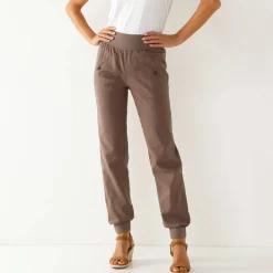 Broek<Blancheporte Bloezende broek met elastische taille, linnen-katoen marron glacé