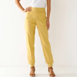 Broek<Blancheporte Bloezende broek met elastische taille, linnen-katoen oker