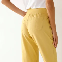 Broek<Blancheporte Bloezende broek met elastische taille, linnen-katoen oker