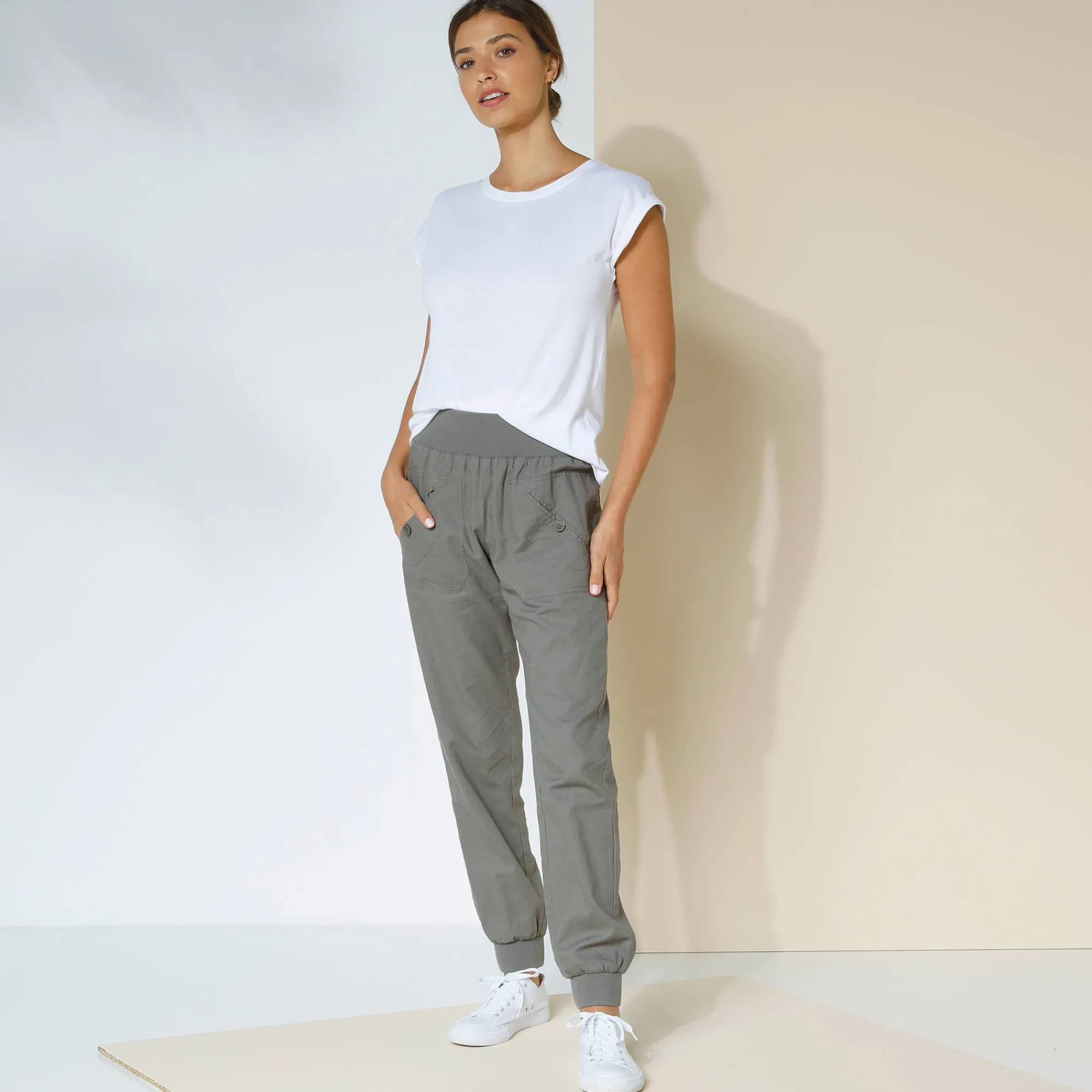 Broek<Blancheporte Bloezende broek met elastische taille, linnen-katoen bronskleur