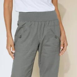 Broek<Blancheporte Bloezende broek met elastische taille, linnen-katoen bronskleur