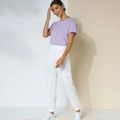 Broek<Blancheporte Bloezende broek met elastische taille, linnen-katoen wit