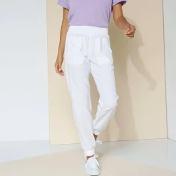 Broek<Blancheporte Bloezende broek met elastische taille, linnen-katoen wit