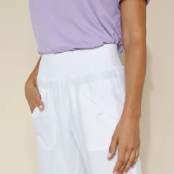 Broek<Blancheporte Bloezende broek met elastische taille, linnen-katoen wit