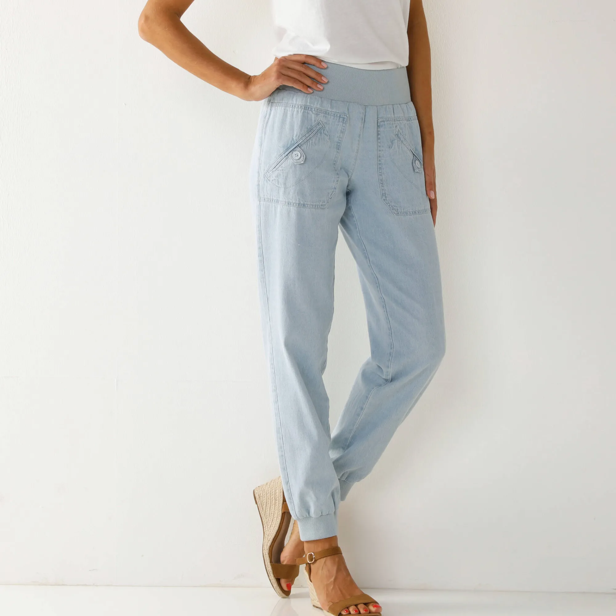 Jeans<Blancheporte Bloezende jeans met elastische taille bleached light