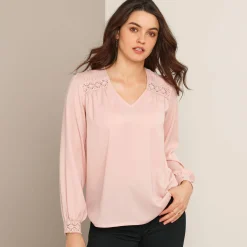 Bloes En Tuniek<Blancheporte Blouse met kanten details, crêpe poederroze