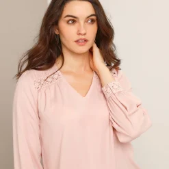 Bloes En Tuniek<Blancheporte Blouse met kanten details, crêpe poederroze