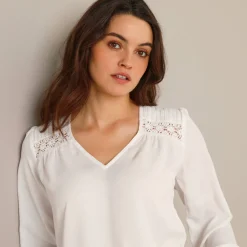 Bloes En Tuniek<Blancheporte Blouse met kanten details, crêpe wit