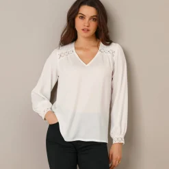 Bloes En Tuniek<Blancheporte Blouse met kanten details, crêpe wit