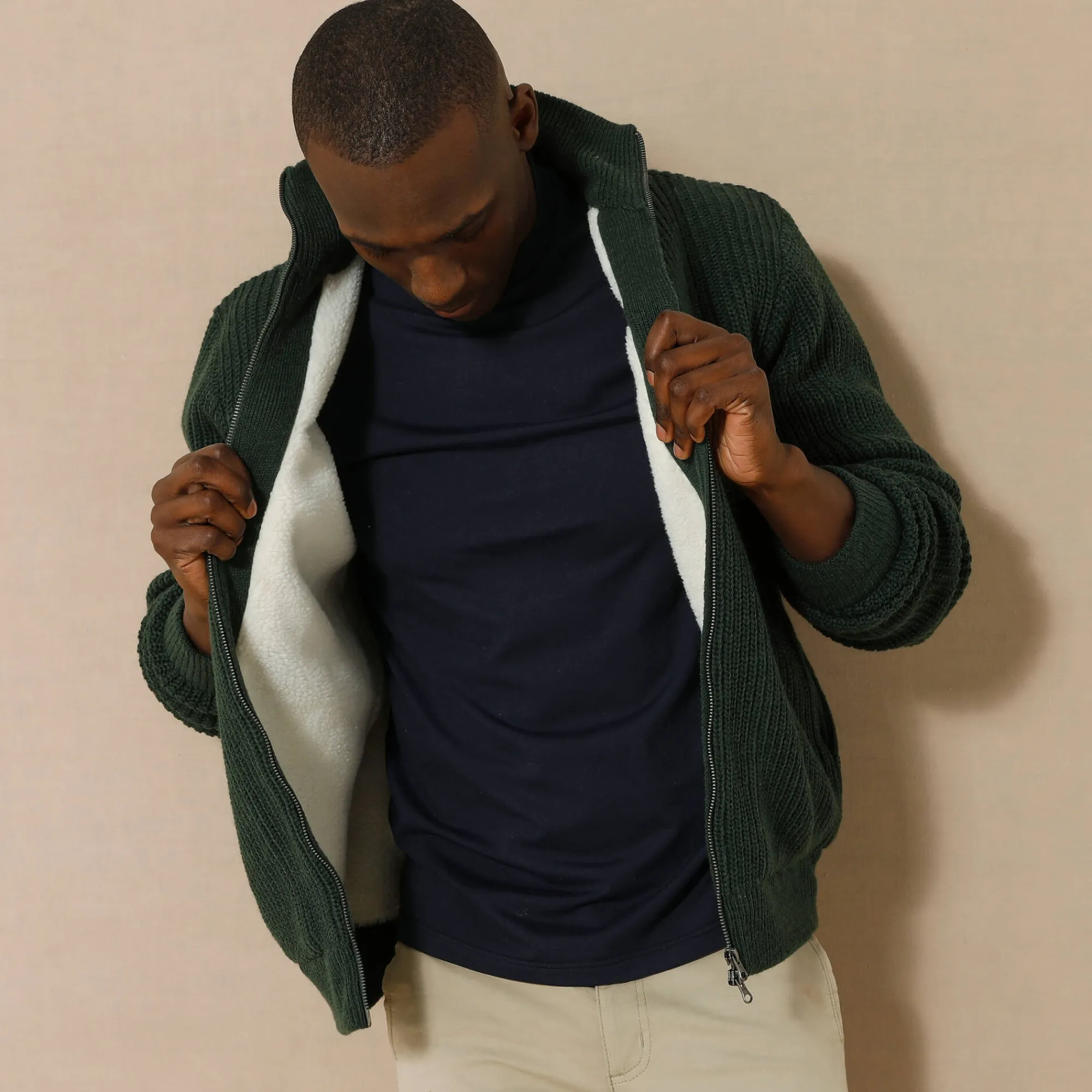 Trui En Vest<Blancheporte Blouson in patentsteek met warme voering dennengroen