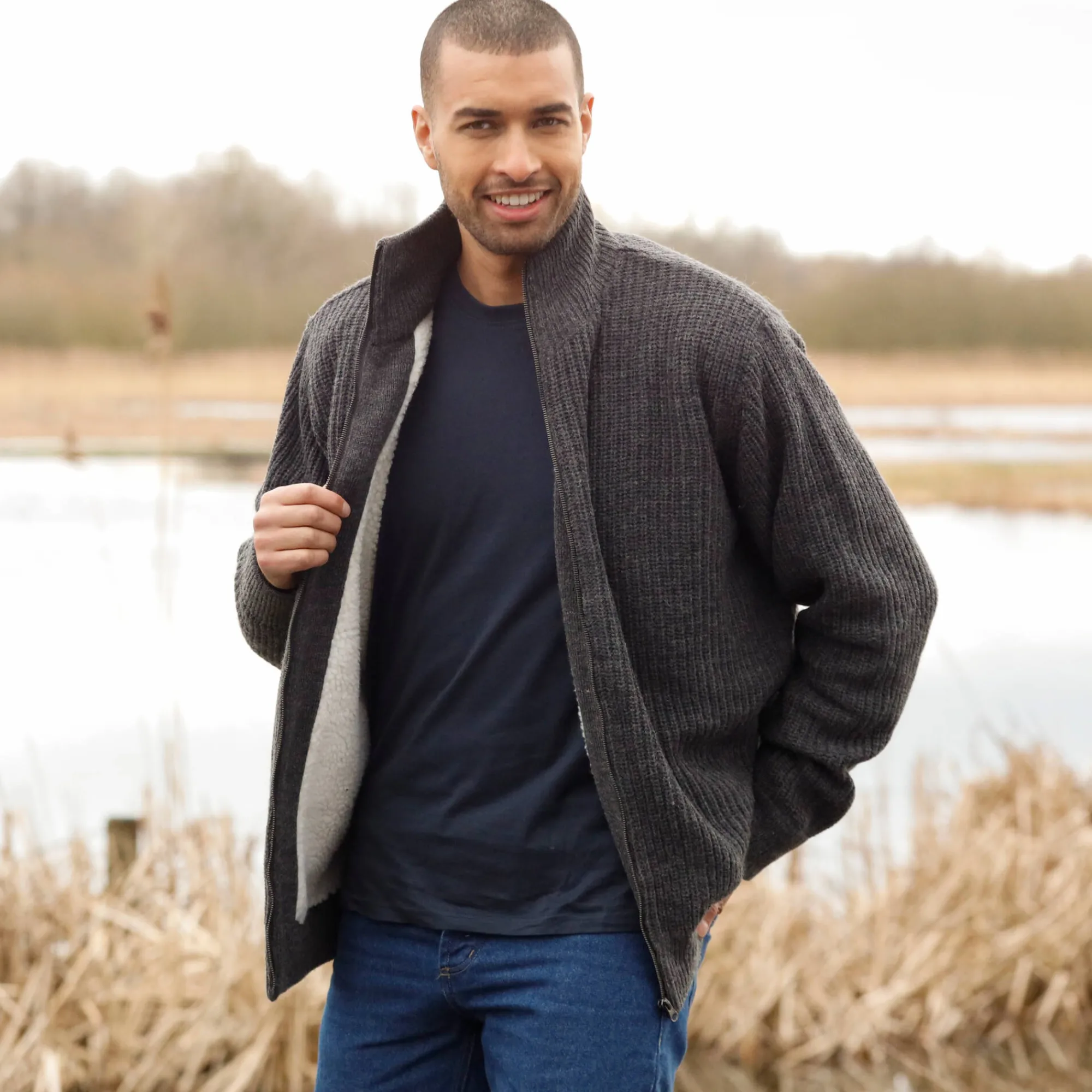 Trui En Vest<Blancheporte Blouson in patentsteek met warme voering antracietgrijs