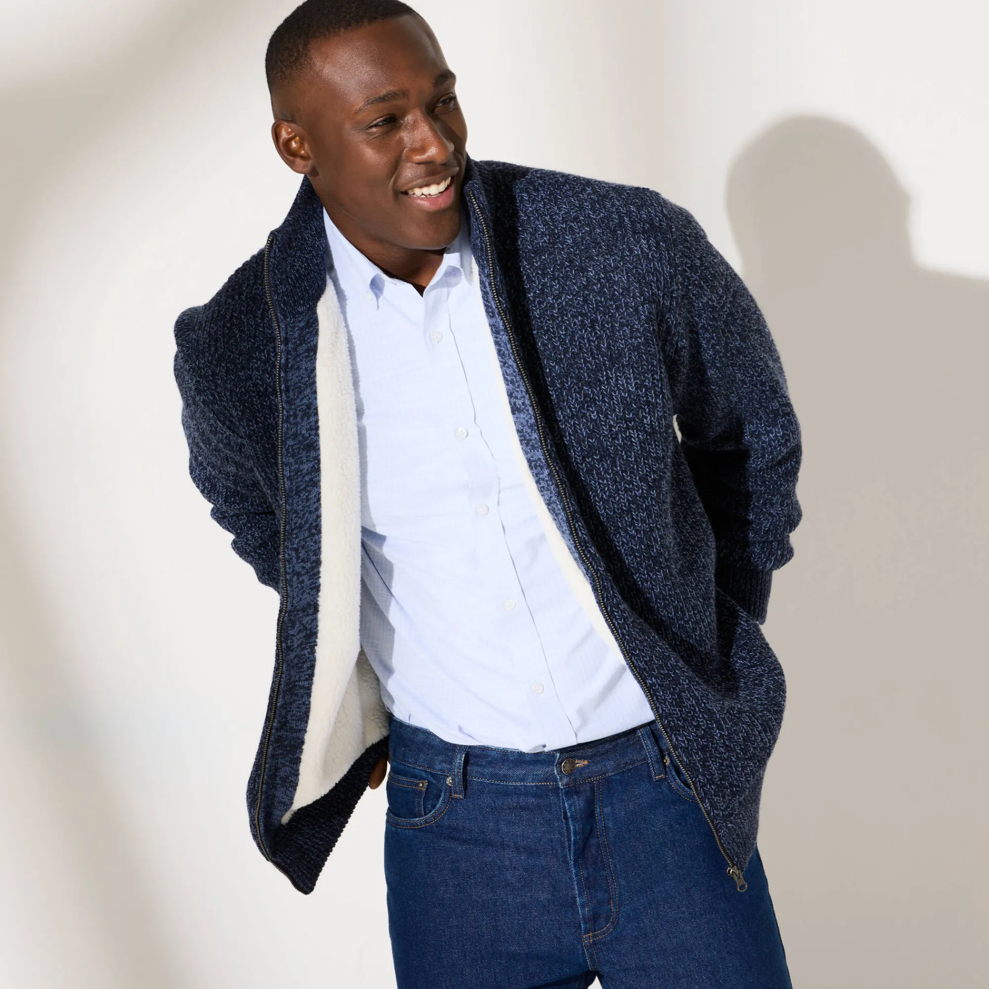 Trui En Vest<Blancheporte Blouson in patentsteek met warme voering gespikkeld blauw