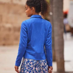 Jas En Mantel<Blancheporte Blouson in suèdine met rits en reverskraag met drukknoopsluiting blauw