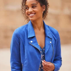 Jas En Mantel<Blancheporte Blouson in suèdine met rits en reverskraag met drukknoopsluiting blauw