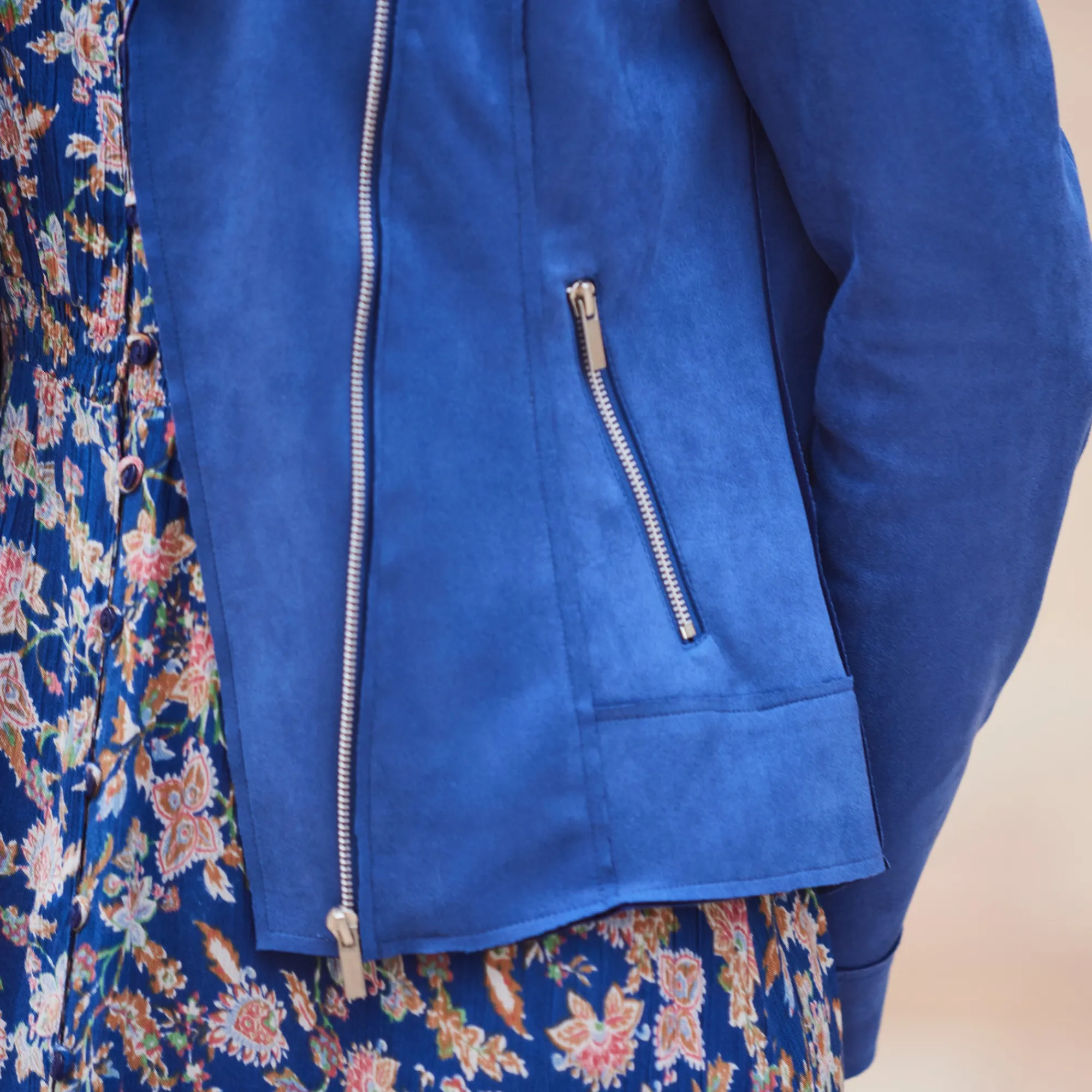 Jas En Mantel<Blancheporte Blouson in suèdine met rits en reverskraag met drukknoopsluiting blauw