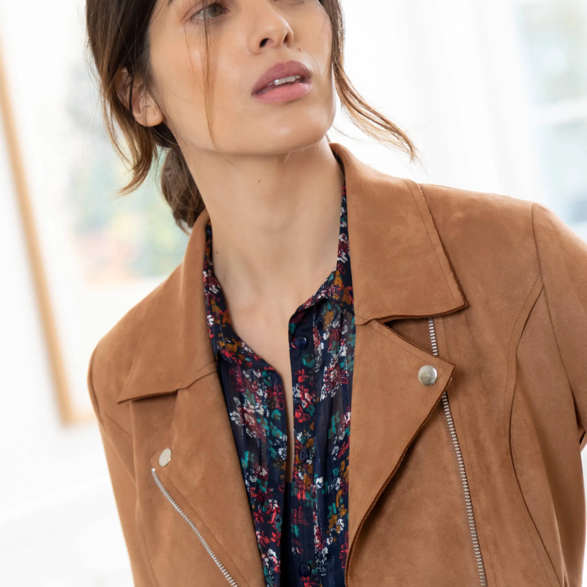 Jas En Mantel<Blancheporte Blouson in suèdine met rits en reverskraag met drukknoopsluiting karamel