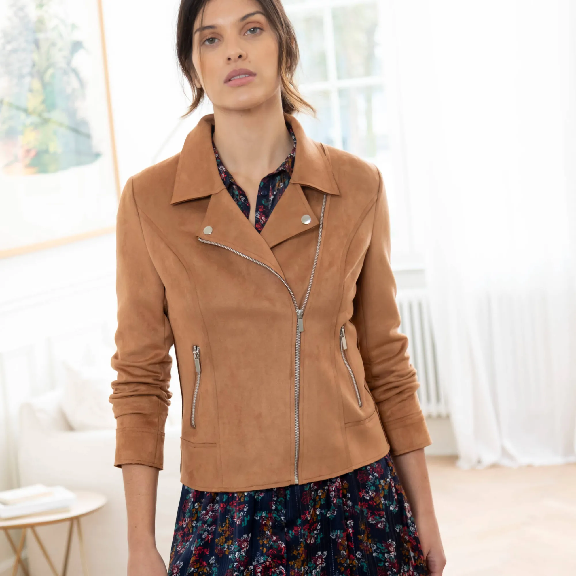Jas En Mantel<Blancheporte Blouson in suèdine met rits en reverskraag met drukknoopsluiting karamel
