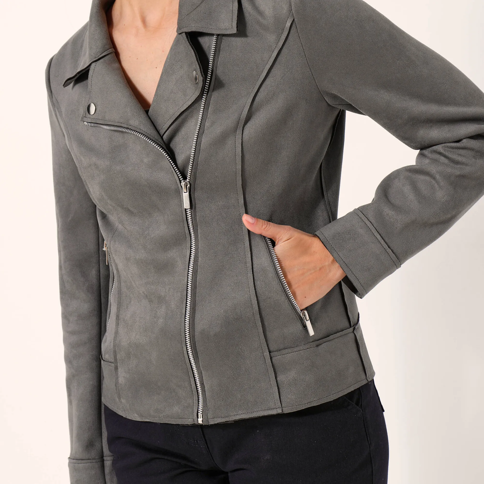 Jas En Mantel<Blancheporte Blouson in suèdine met rits en reverskraag met drukknoopsluiting kaki