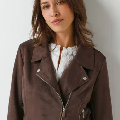 Jas En Mantel<Blancheporte Blouson in suèdine met rits en reverskraag met drukknoopsluiting chocolade