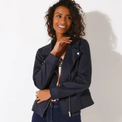 Jas En Mantel<Blancheporte Blouson in suèdine met rits en reverskraag met drukknoopsluiting marine