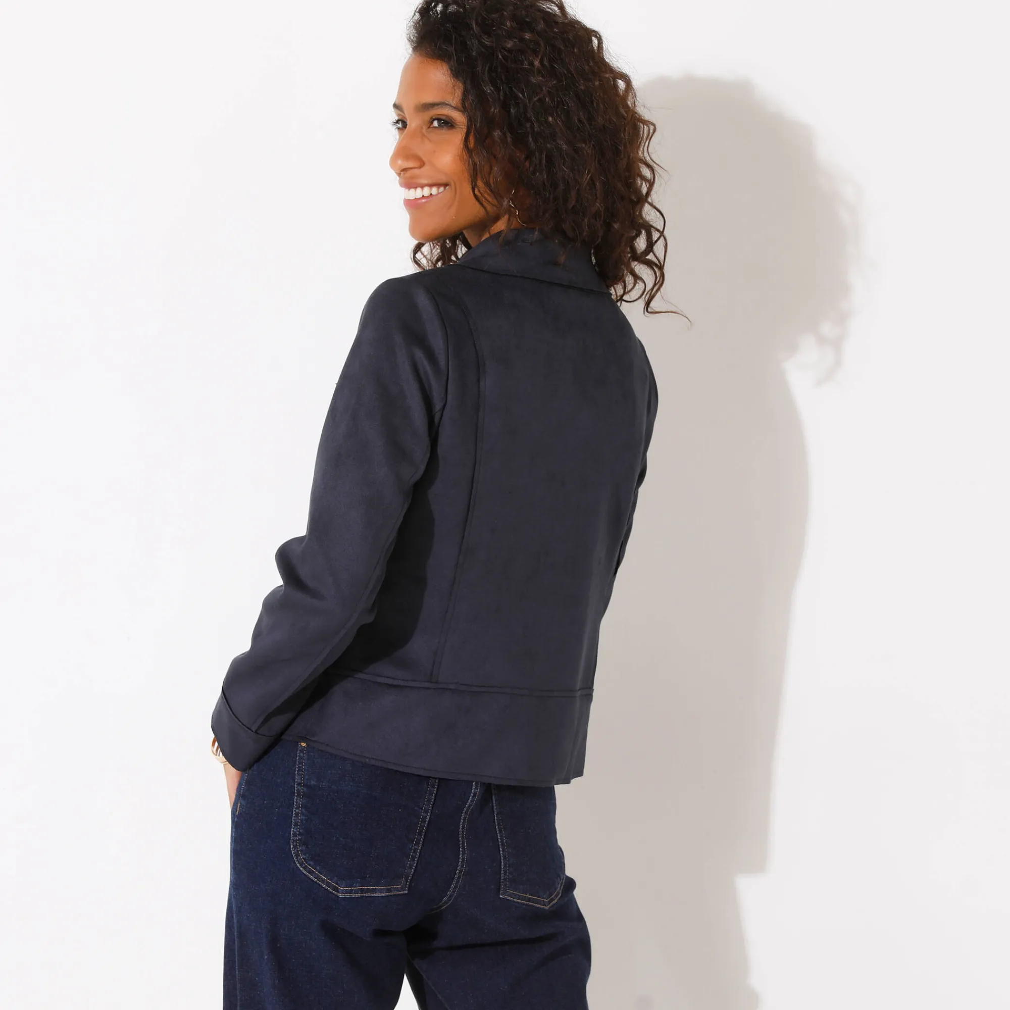 Jas En Mantel<Blancheporte Blouson in suèdine met rits en reverskraag met drukknoopsluiting marine